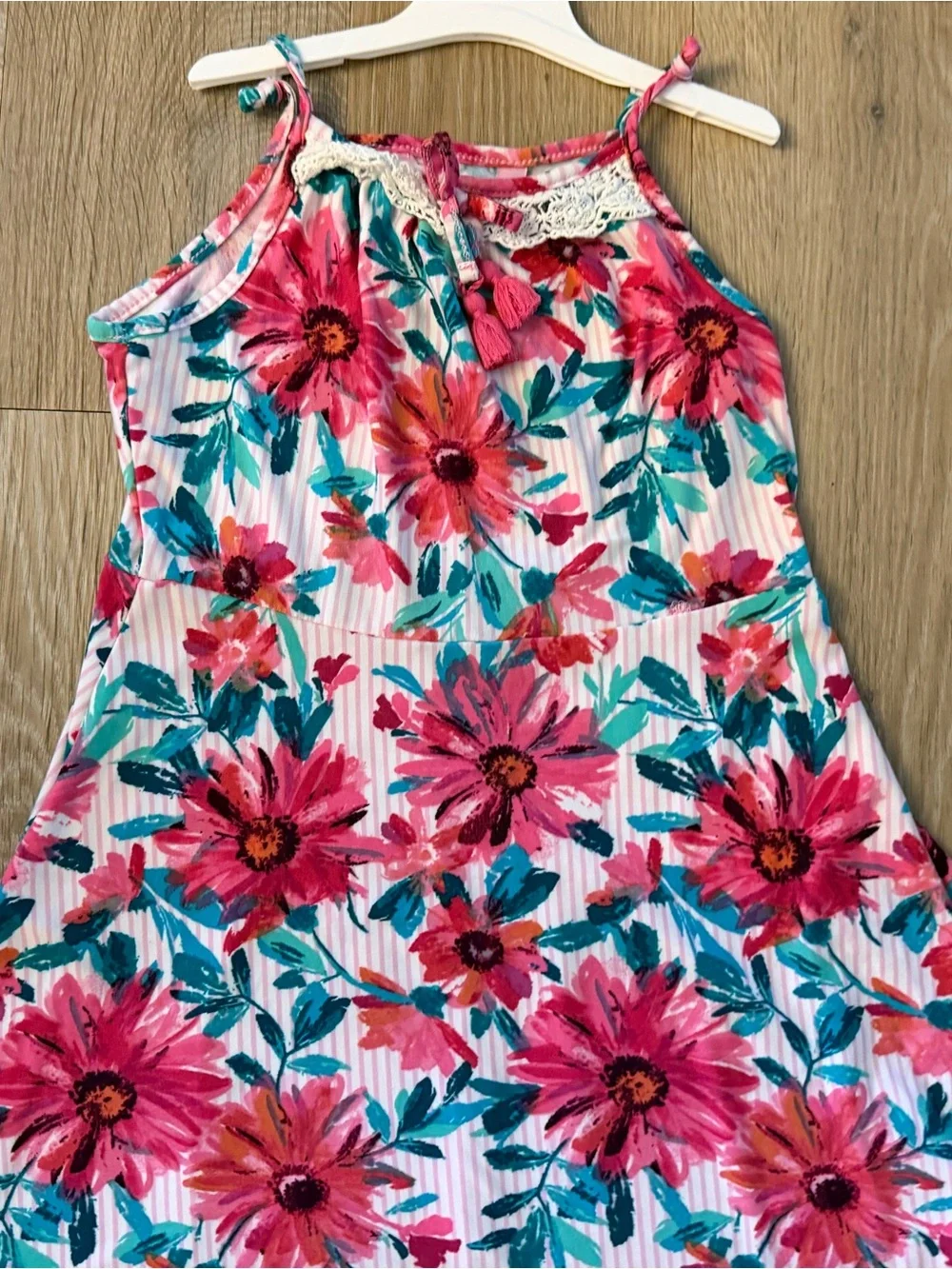 1st Kiss Girl's Size 7/8 Bright Pink Floral Polyester Blend Casual Sundress
